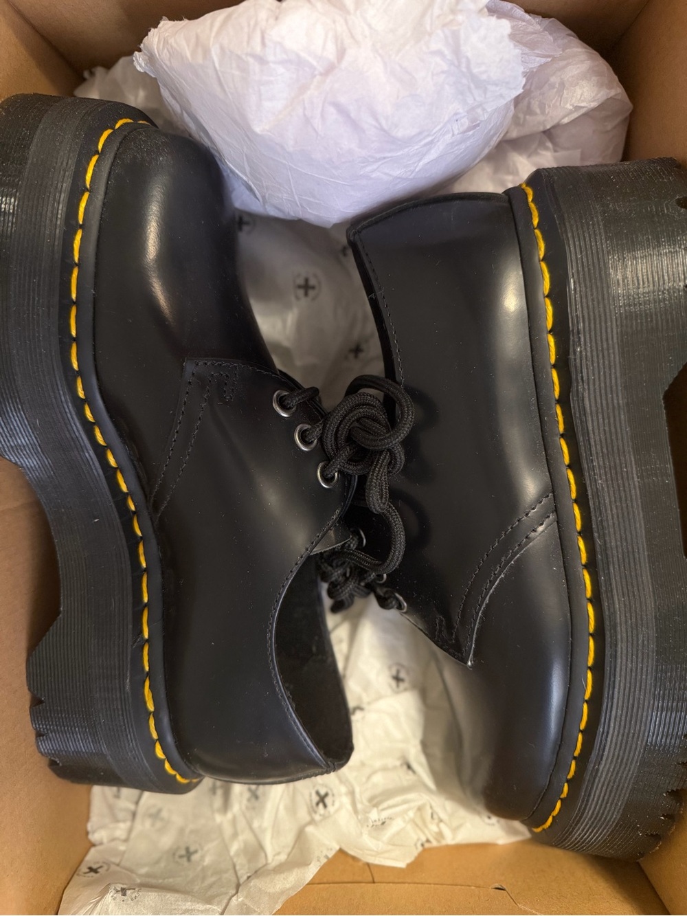 Black womens Platform Lace-Up Shoes with Yellow Stitching